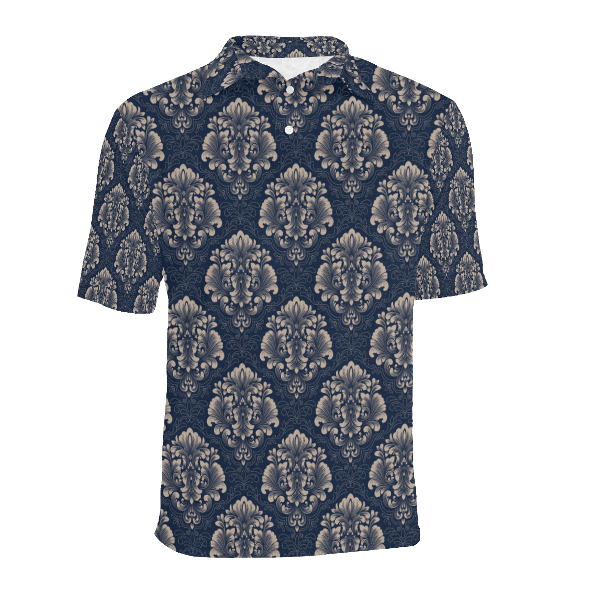Damask Blue Luxury Print Pattern Men Polo Shirt