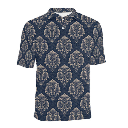 Damask Blue Luxury Print Pattern Men Polo Shirt
