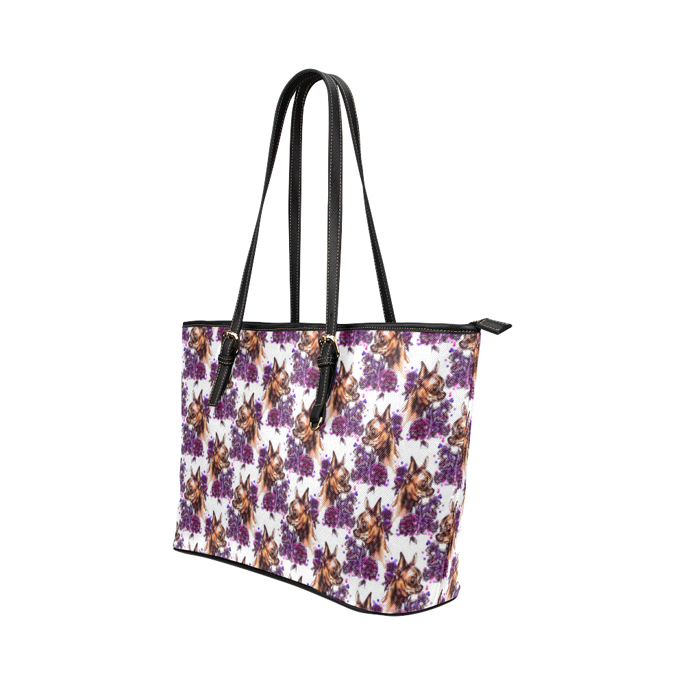 Chihuahua Purple Floral Leather Tote Bag
