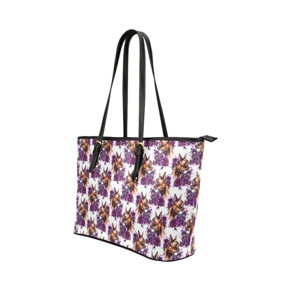 Chihuahua Purple Floral Leather Tote Bag