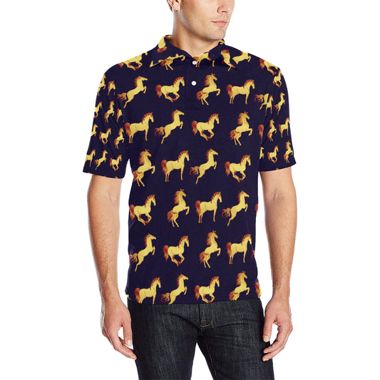 Gold Horse Pattern Men Polo Shirt