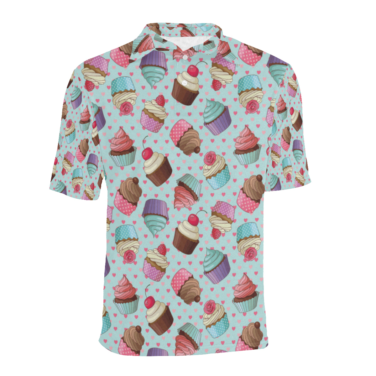 Cupcakes Fancy Heart Print Pattern Men Polo Shirt