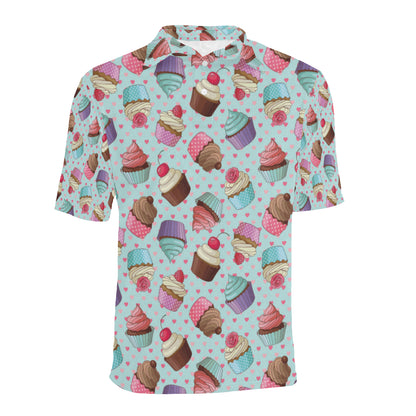 Cupcakes Fancy Heart Print Pattern Men Polo Shirt
