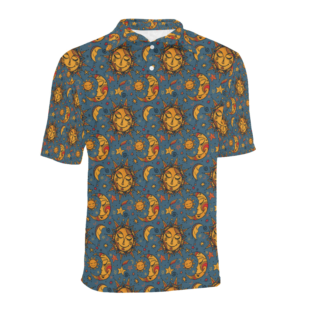 Celestial Moon Sun Pattern Print Design 02 Men Polo Shirt