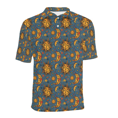 Celestial Moon Sun Pattern Print Design 02 Men Polo Shirt
