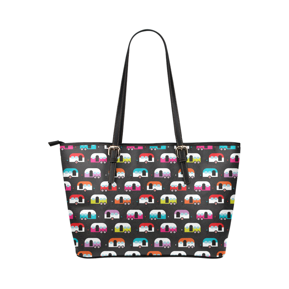 Camper Caravan Pattern Leather Tote Bag