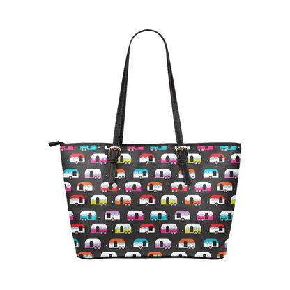 Camper Caravan Pattern Leather Tote Bag
