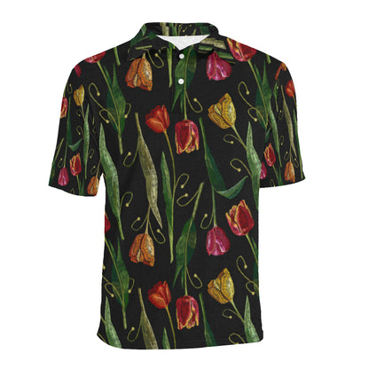 Tulip Embroidered Pattern Print Design TP01 Men Polo Shirt