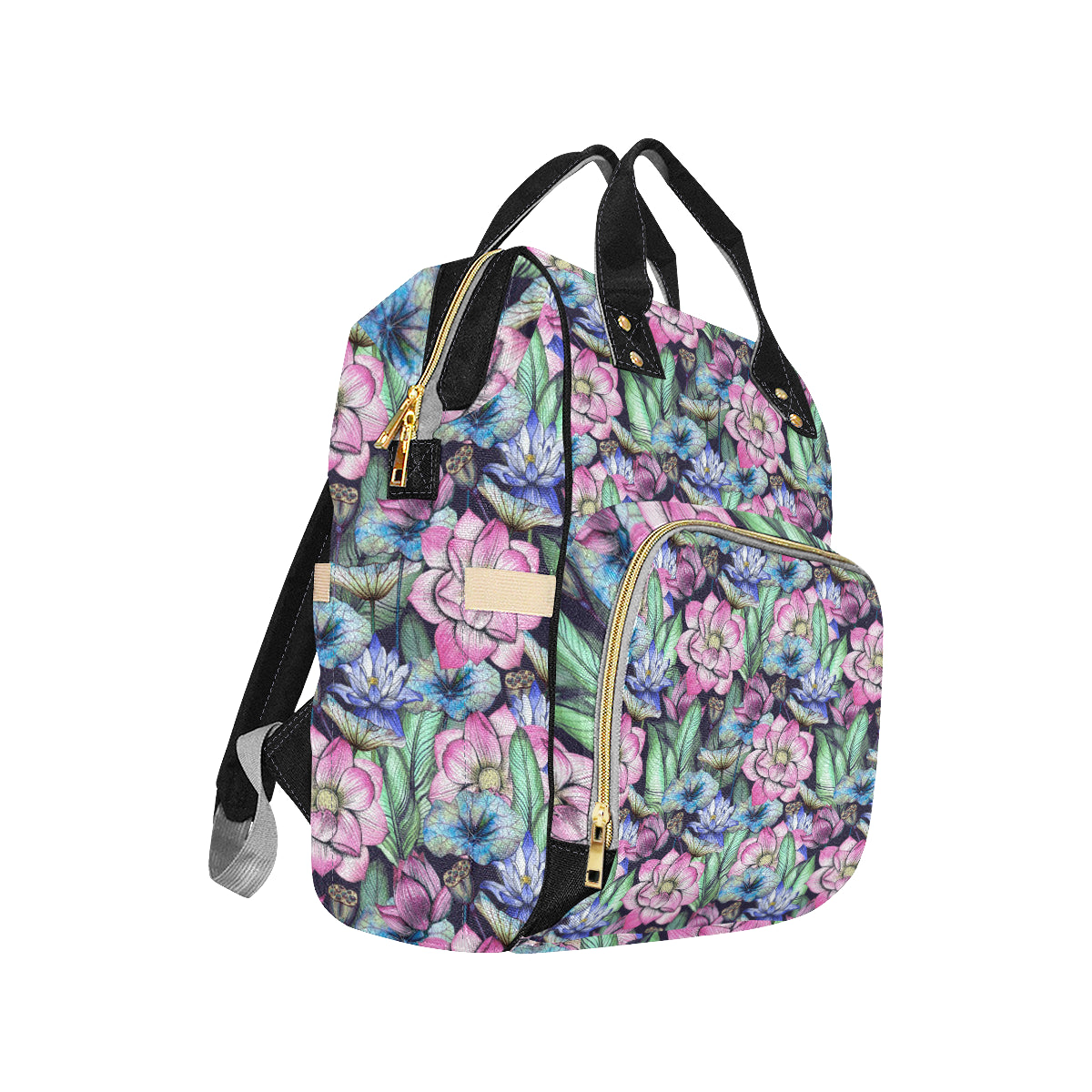 Water Lily Pattern Print Design WL07 Diaper Bag Backpack