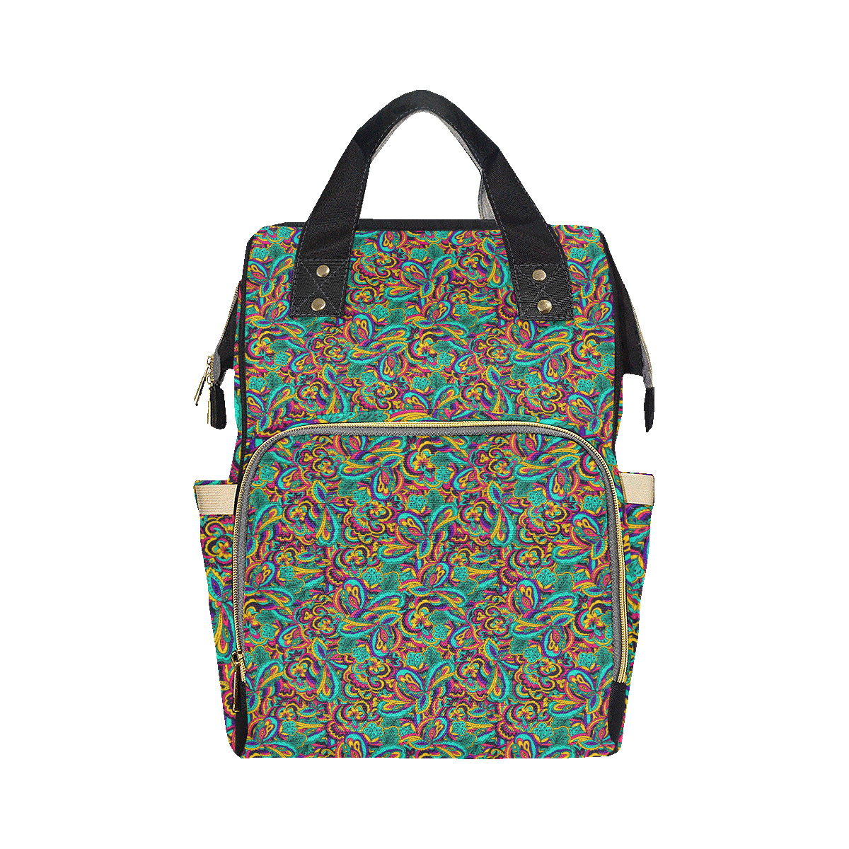 Psychedelic Trippy Floral Design Diaper Bag Backpack