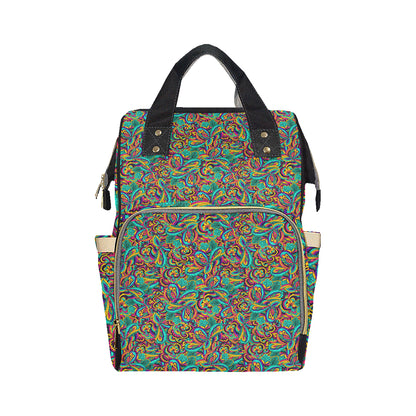 Psychedelic Trippy Floral Design Diaper Bag Backpack