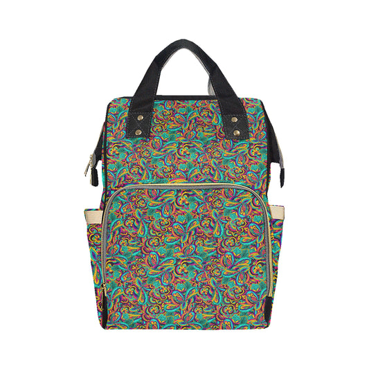 Psychedelic Trippy Floral Design Diaper Bag Backpack