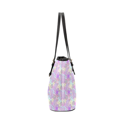 Unicorn Rainbow Star Heart Print Leather Tote Bag