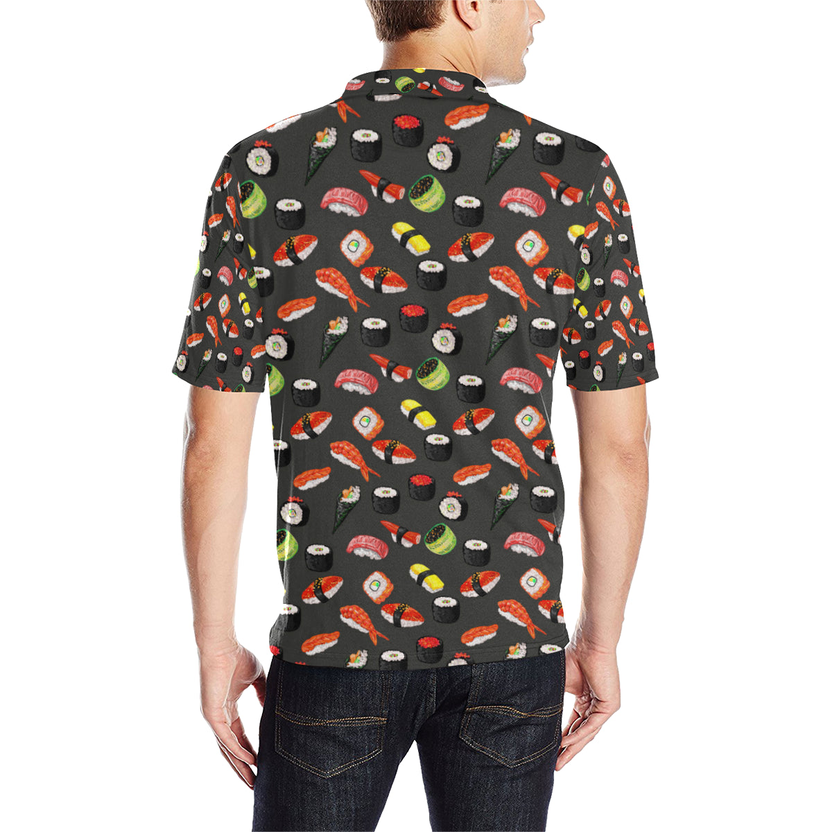 Sushi Design Print Men Polo Shirt