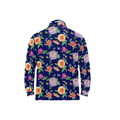 Dahlia Pattern Print Design DH010 Long Sleeve Polo Shirt For Men's