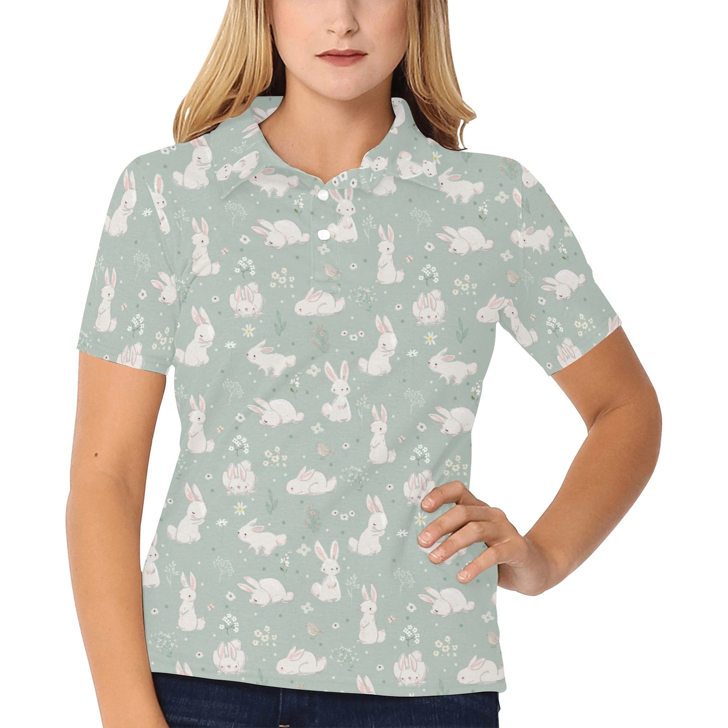 Bunny Pattern Print Design 03 Women's Polo Shirt