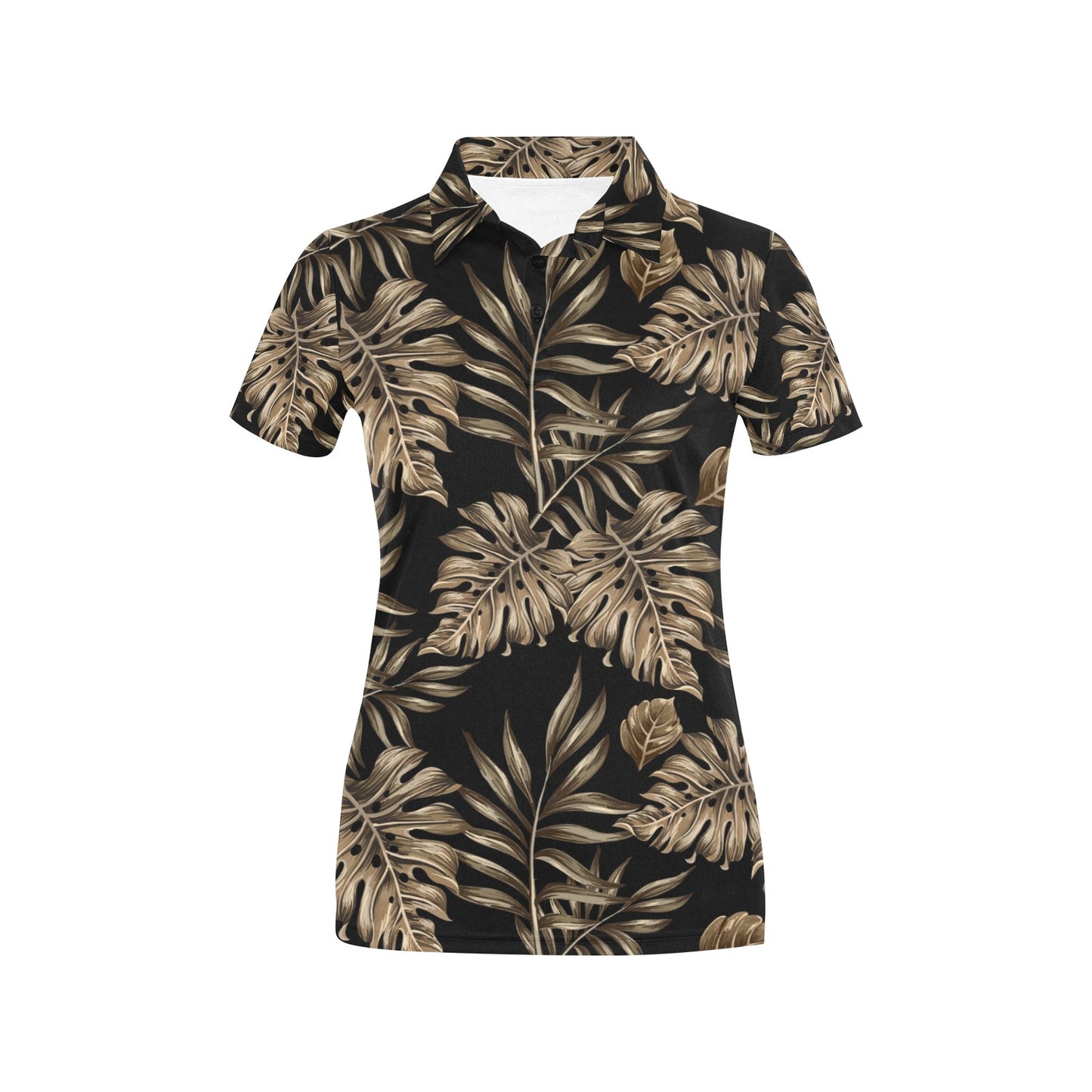 Brown Tropical Palm Leaves Women's Polo Shirt
