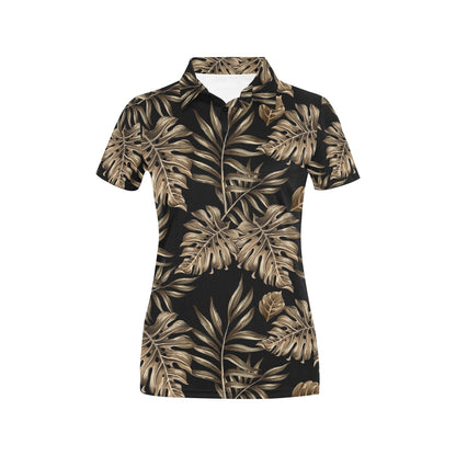 Brown Tropical Palm Leaves Women's Polo Shirt