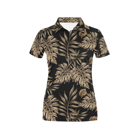 Brown Tropical Palm Leaves Women's Polo Shirt