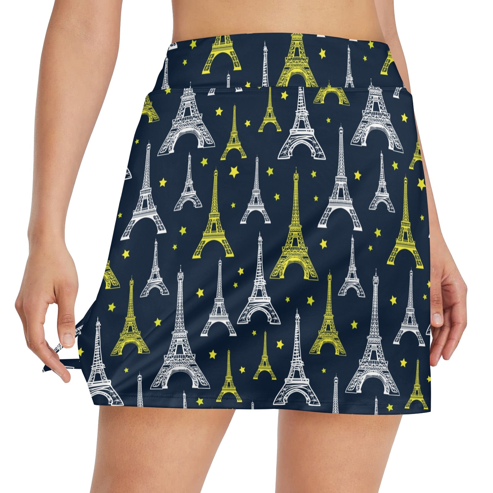 Eiffel Tower Star Print Women's Golf Skirt with Pocket