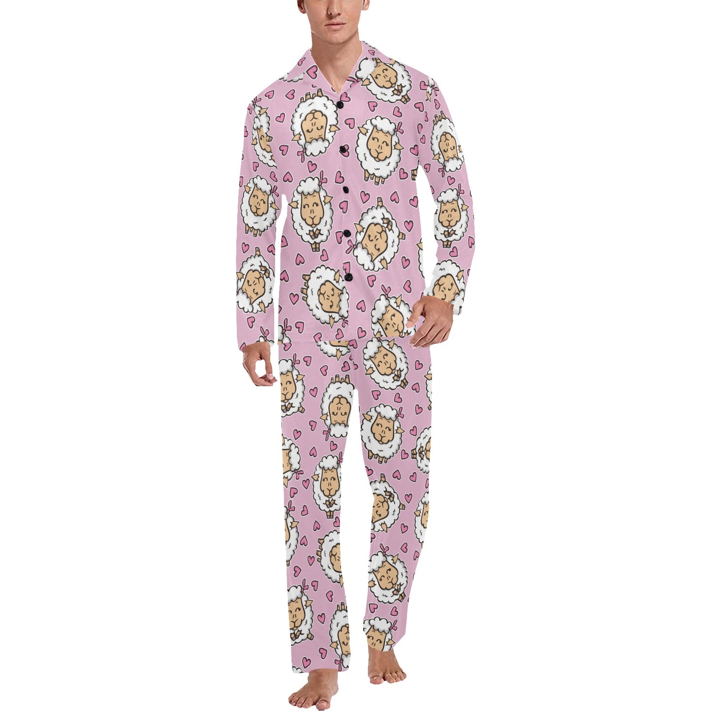 Sheep Cute Pattern Print Design 01 Men's Long Pajama Set