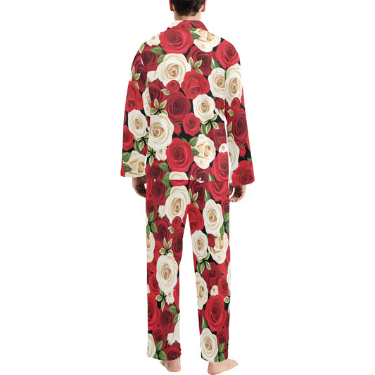 Rose Pattern Print Design RO06 Men's Long Pajama Set
