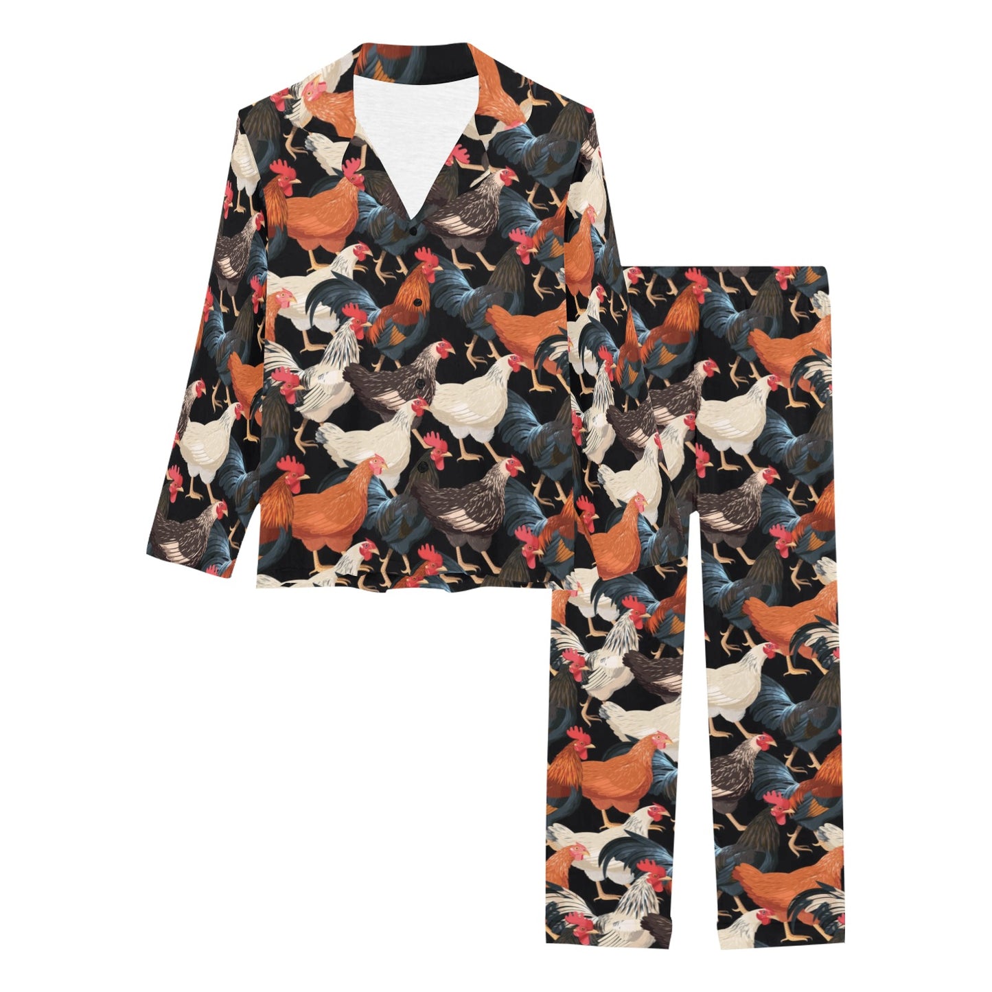 Chicken Print Pattern Women's Long Pajama Set