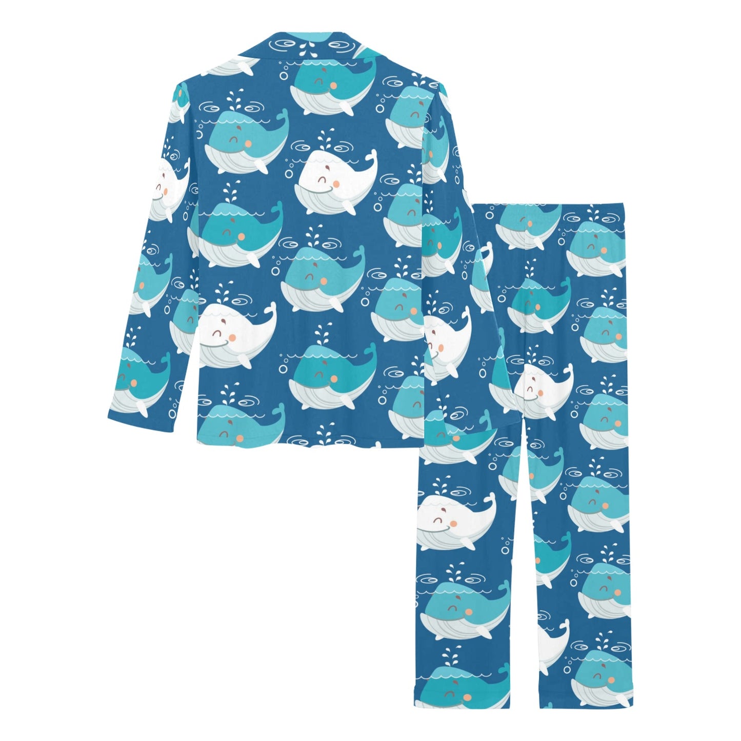Blue Whale Pattern Print Design 01 Women's Long Pajama Set