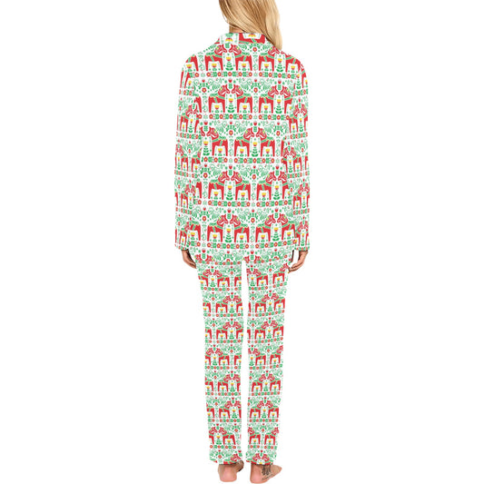 Swedish Dala Style Pattern Women's Long Pajama Set