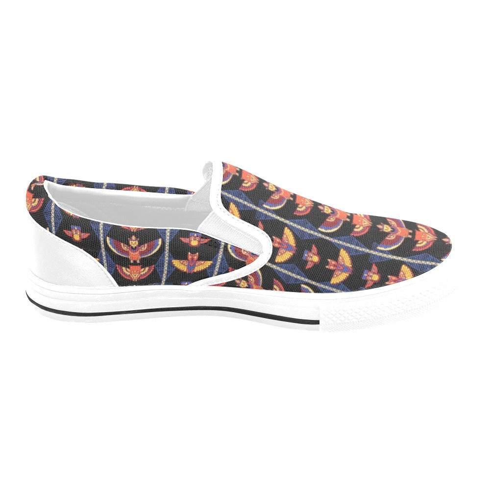 Totem Print Design LKS301 White Slip Ons Canvas Women's Shoes