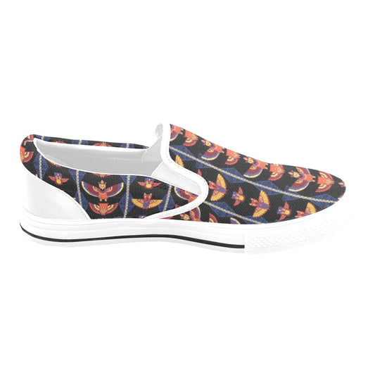 Totem Print Design LKS301 White Slip Ons Canvas Women's Shoes