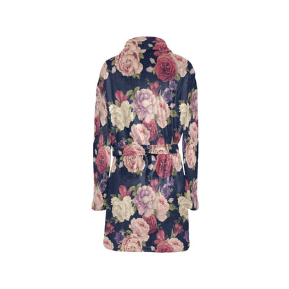 Peony Pattern Print Design PE03 Women's Fleece Robe