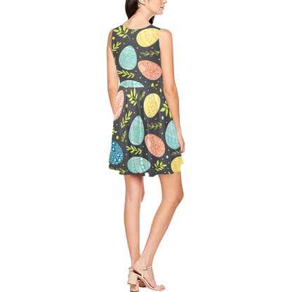 Easter Eggs Pattern Print Design RB01 Sleeveless Dress