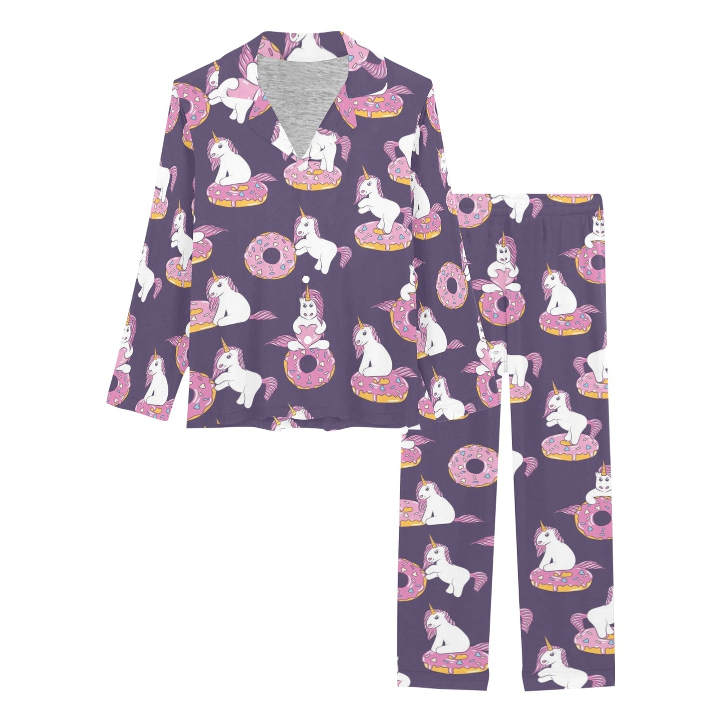 Donut Unicorn Pattern Print Design DN011 Women's Long Pajama Set