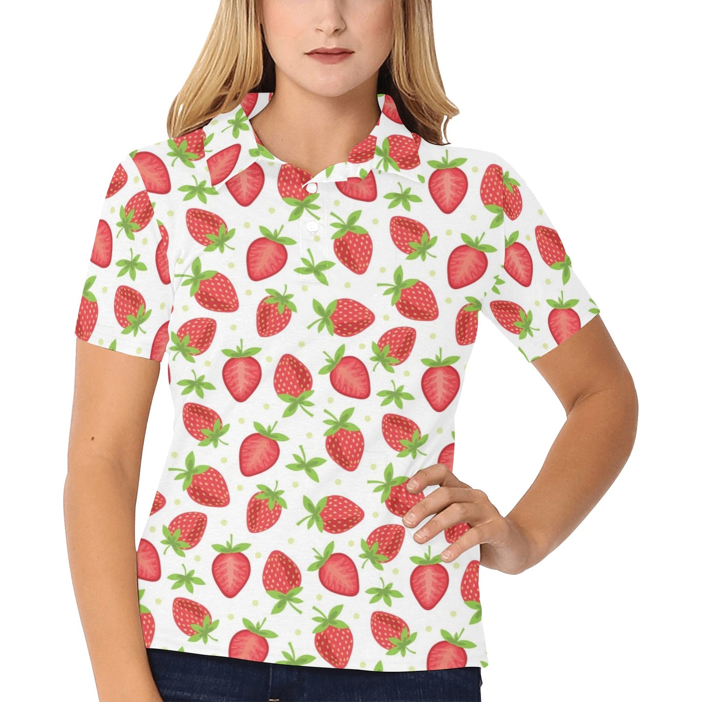 Strawberry Pattern Print Design SB07 Women's Polo Shirt