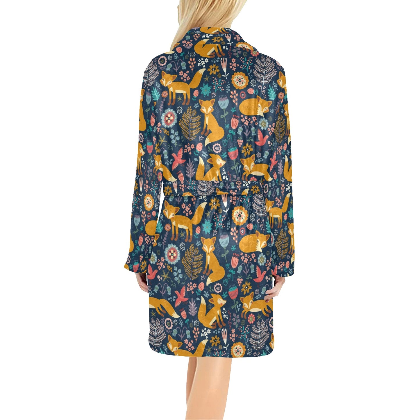 Fox Cute Jungle Print Pattern Women's Fleece Robe