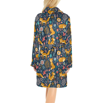 Fox Cute Jungle Print Pattern Women's Fleece Robe