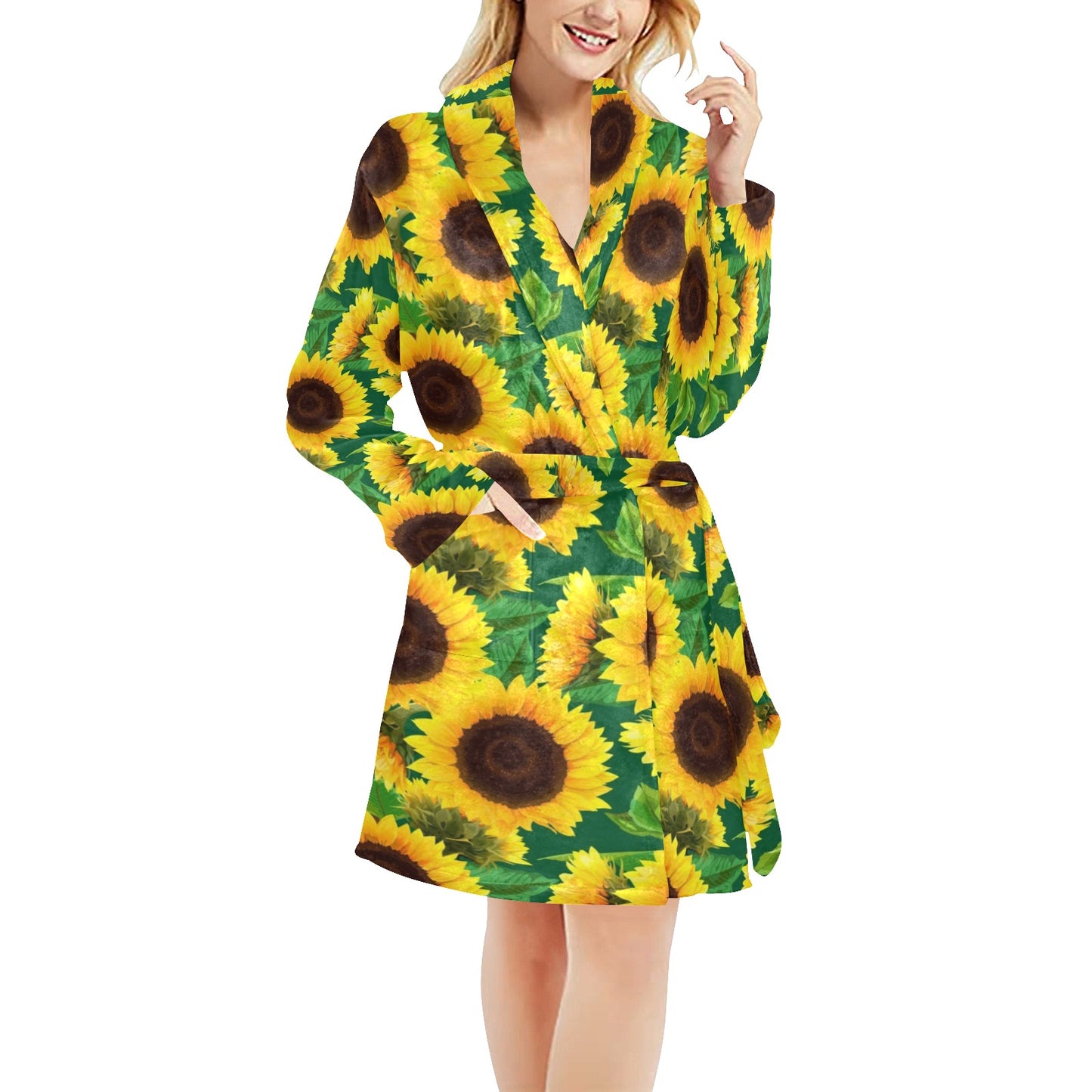 Sunflower Pattern Print Design SF02 Women's Fleece Robe