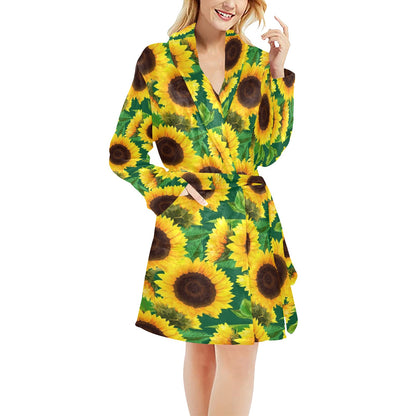 Sunflower Pattern Print Design SF02 Women's Fleece Robe