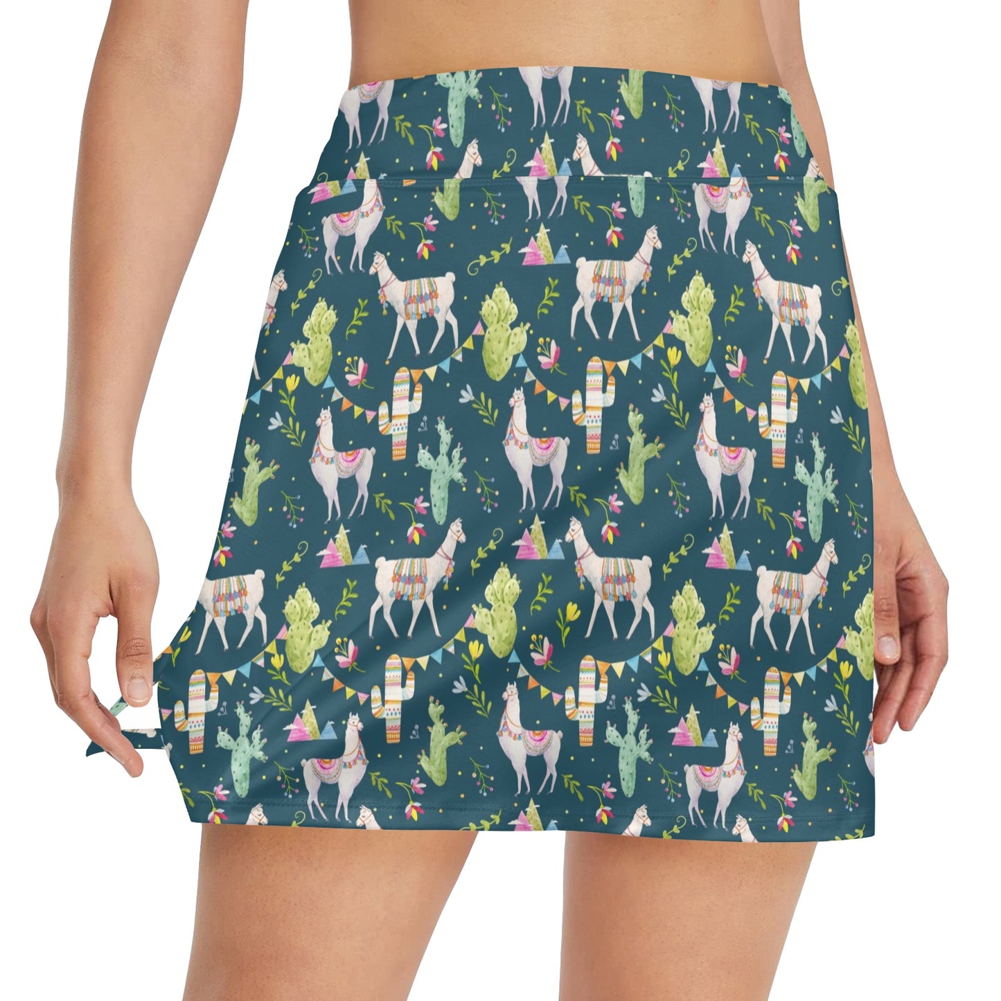 Llama with Cactus Design Print 17" Golf & Pickleball Skort with Pockets