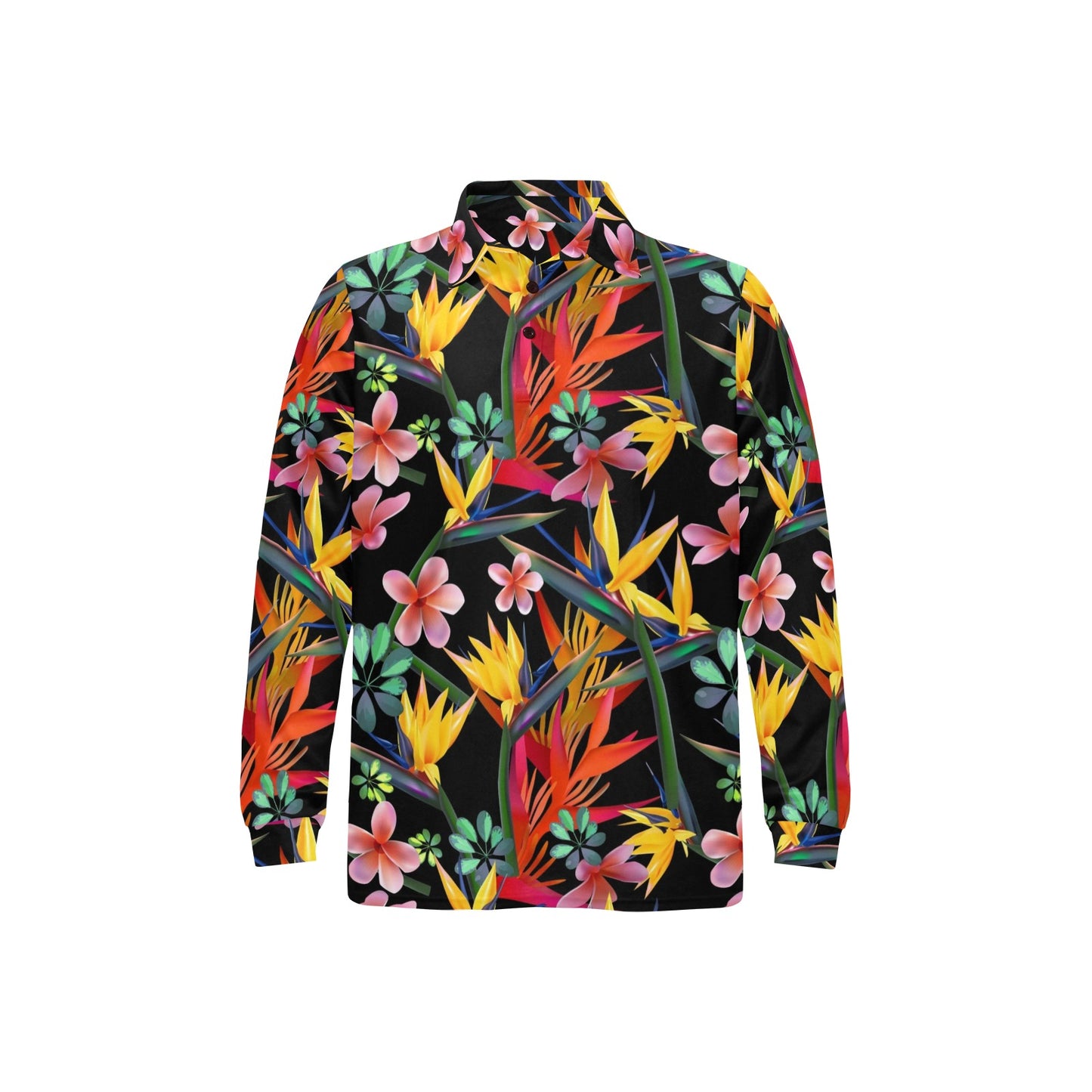 Tropical Flower Pattern Print Design TF015 Long Sleeve Polo Shirt For Men's