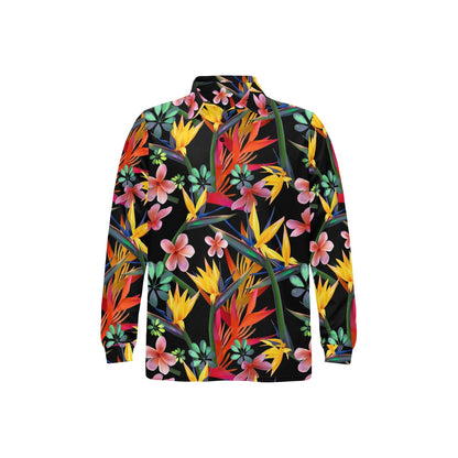 Tropical Flower Pattern Print Design TF015 Long Sleeve Polo Shirt For Men's