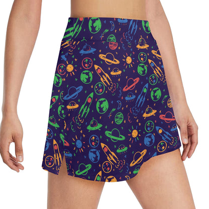 UFO Space Rocket Print Design LKS302 17" Golf & Pickleball Skort with Pockets