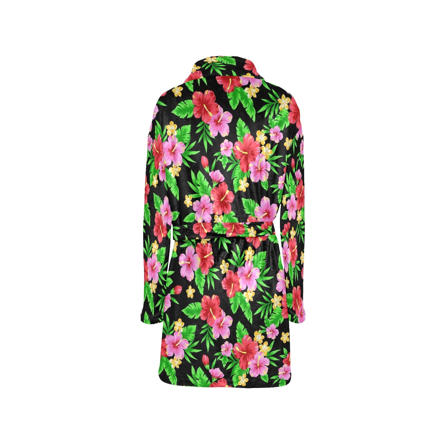 Pink Red Hibiscus Pattern Print Design HB023 Women's Fleece Robe