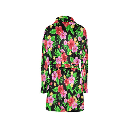 Pink Red Hibiscus Pattern Print Design HB023 Women's Fleece Robe