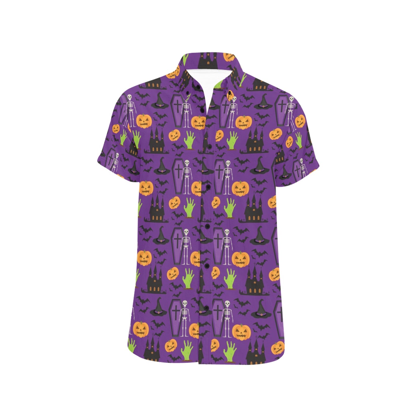Halloween Print Design LKS403 Men Short Sleeve Button Up Shirt