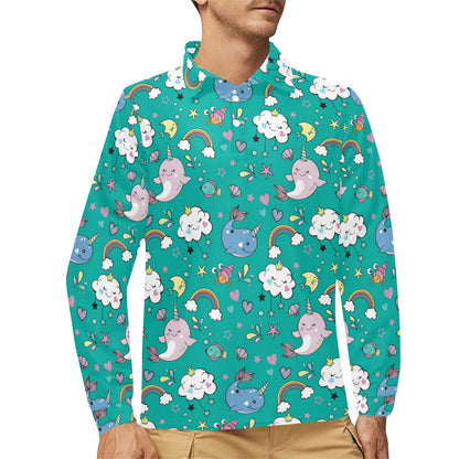 Narwhal Pattern Print Design 04 Long Sleeve Polo Shirt For Men's
