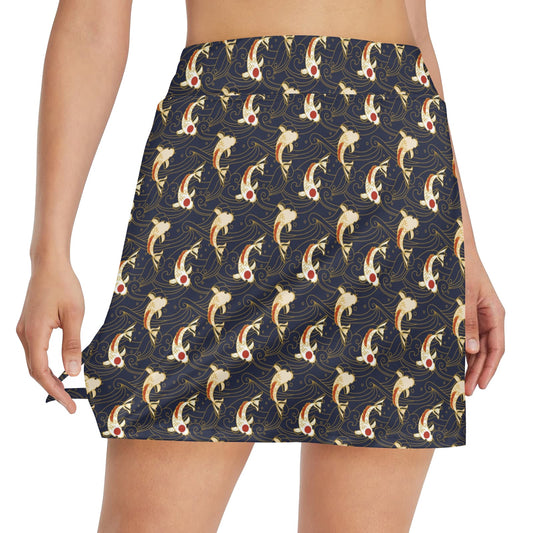 Koi Carp Japanese Design Themed Print 17" Golf & Pickleball Skort with Pockets