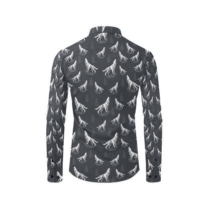 Wolf Print Design LKS303 Men's Long Sleeve Dress Shirt