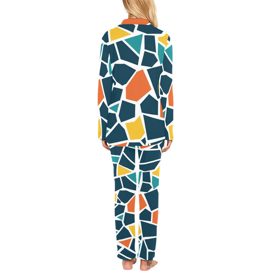 Mosaic Pattern Print Design 02 Women's Long Pajama Set